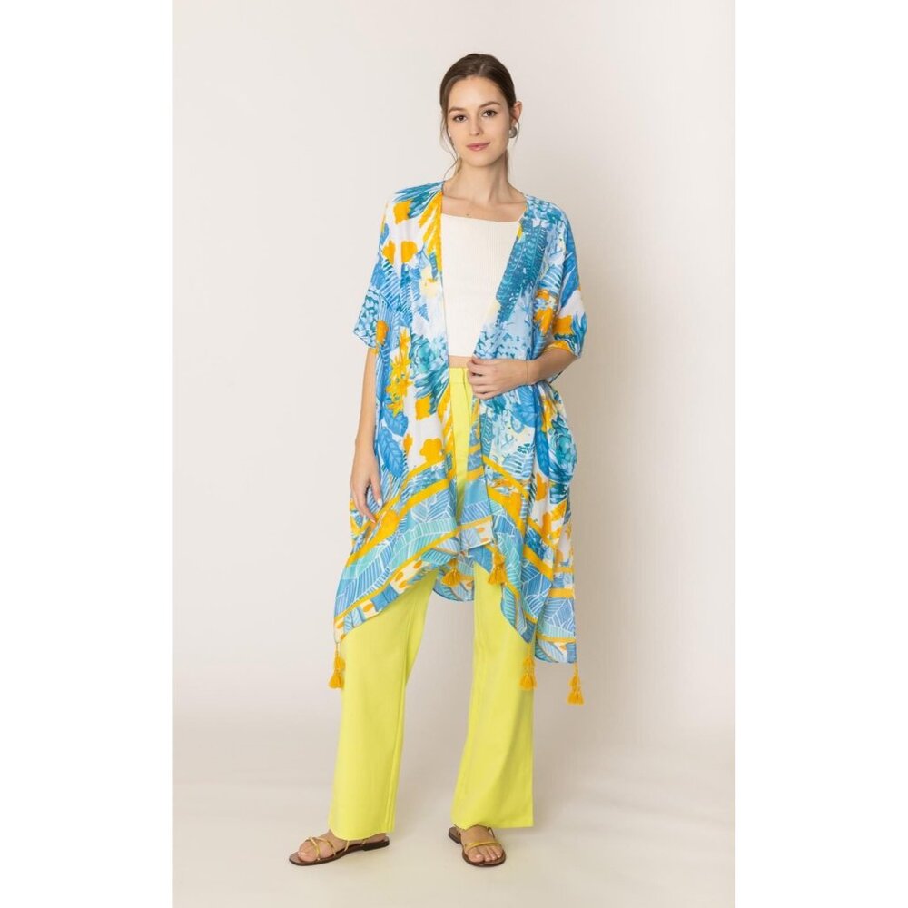 DIONA J FLORAL PRINT KIMONO ONE SIZE COLOR BLUE